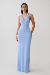 Hana Slinky Plunge Maxi Dress - Sea Blue