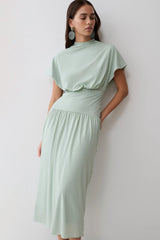 Ailla High Neck Cowl Midi Dress - Aqua Grey