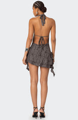 Edikted Shredded Backless Halter Mini Dress