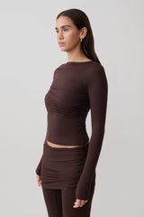 Keaton Modal Long Sleeve Overlay Top - Espresso