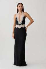 Louise Satin And Lace Maxi Dress - Black/Ivory