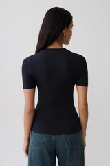 Janelle High V Neck Short Sleeve Top - Black