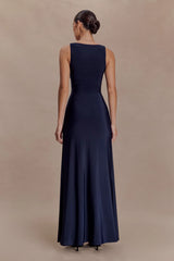 Perrie Slinky Ruched Maxi Dress - Ink Blue
