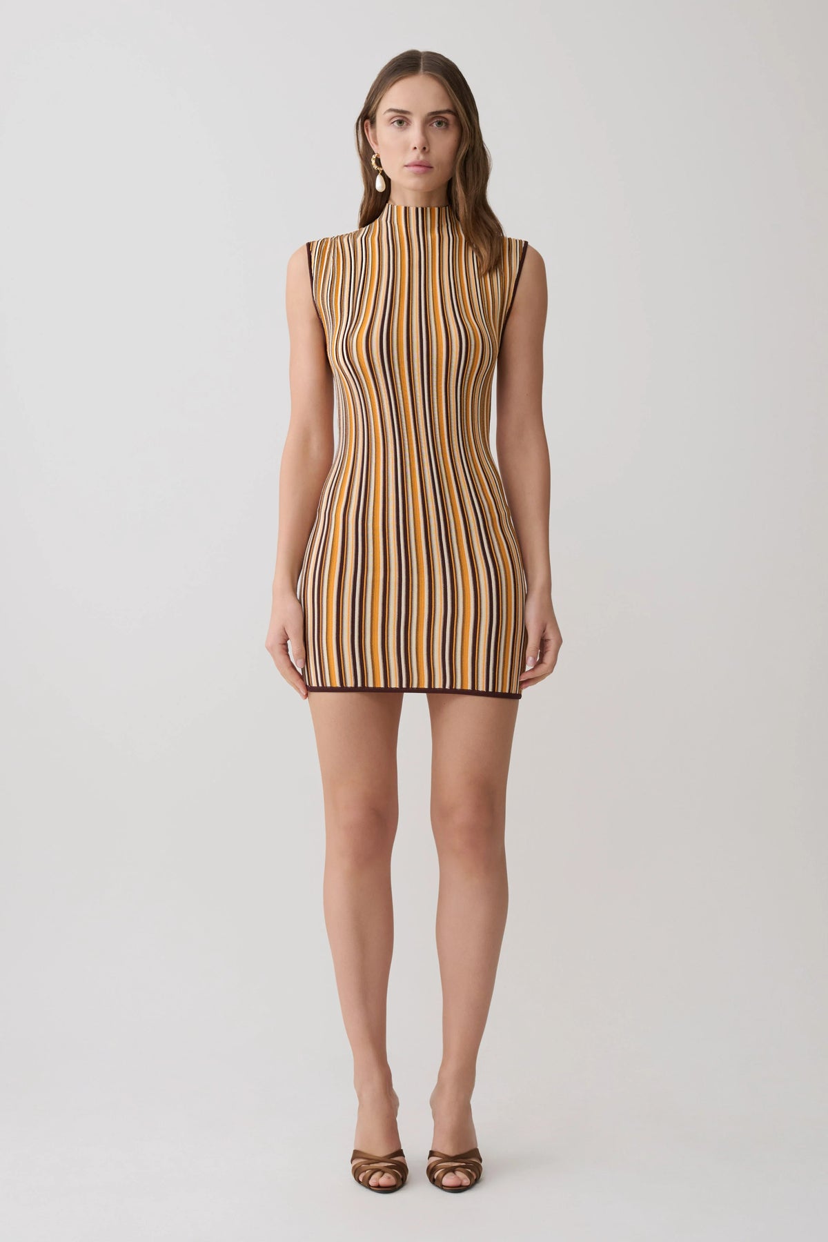Meggie Striped Sleeveless Mini Dress - Orange/Chocolate