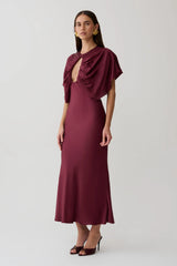 Mona Cut Out Satin Midi Dress - Burgundy