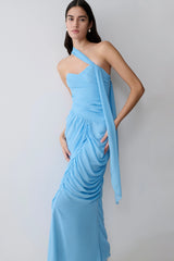 Micaela Chiffon Gathered Maxi Dress - Alaskan Blue