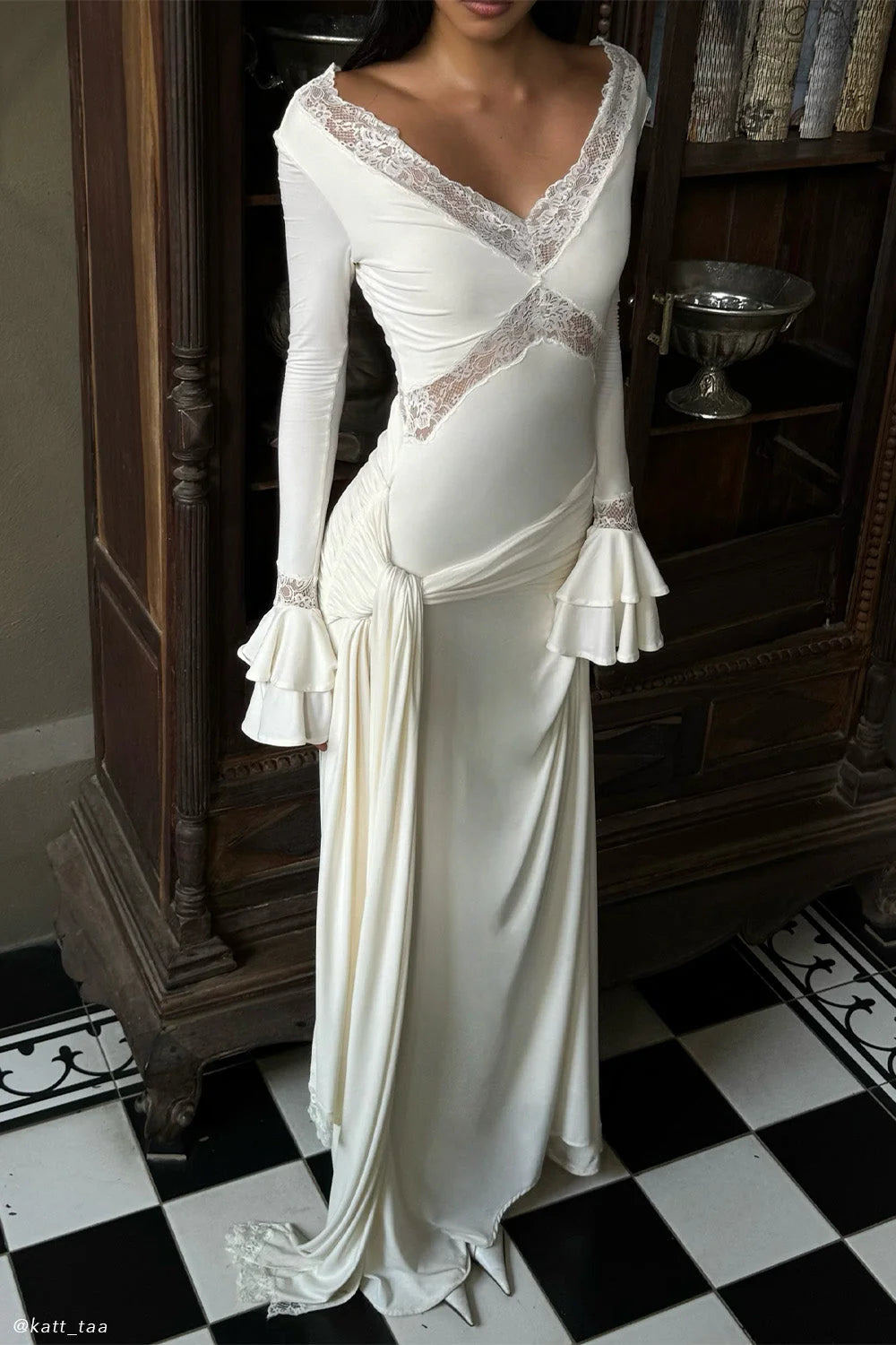 Electra Slinky Lace Maxi Dress - Ivory