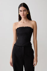 Annie Strapless Tie Back Linen Top - Black
