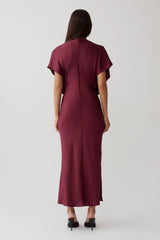Mona Cut Out Satin Midi Dress - Burgundy