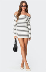 Edikted Pam Striped Fold Over Knit Mini Dress