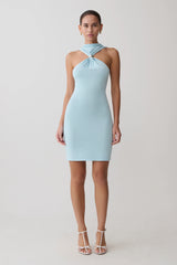Hector Halter Neck Knit Mini Dress - Blue