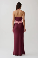 Louise Satin And Lace Maxi Dress - Burgundy