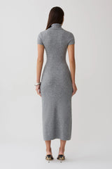 Goldie High Neck Knit Midi Dress - Grey Marle
