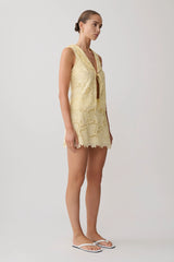 Tessa Broderie Tie Front Sleeveless Top - Lemon