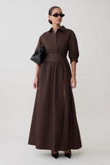 Isolde Long Sleeve Cotton Maxi Dress - Dark Chocolate