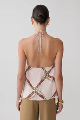 Adelaide Draped Satin Halter Top - Chain Print