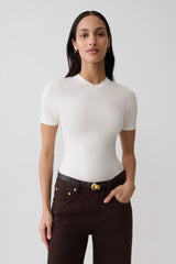 Janelle High V Neck Short Sleeve Top - Ivory