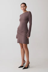 Cresida Knit Long Sleeve Mini Dress With Hardware - Peppercorn