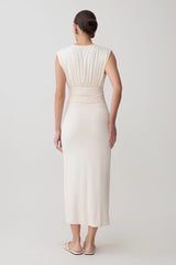 Kura Ruched Modal Sleeveless Midi Dress - Ivory