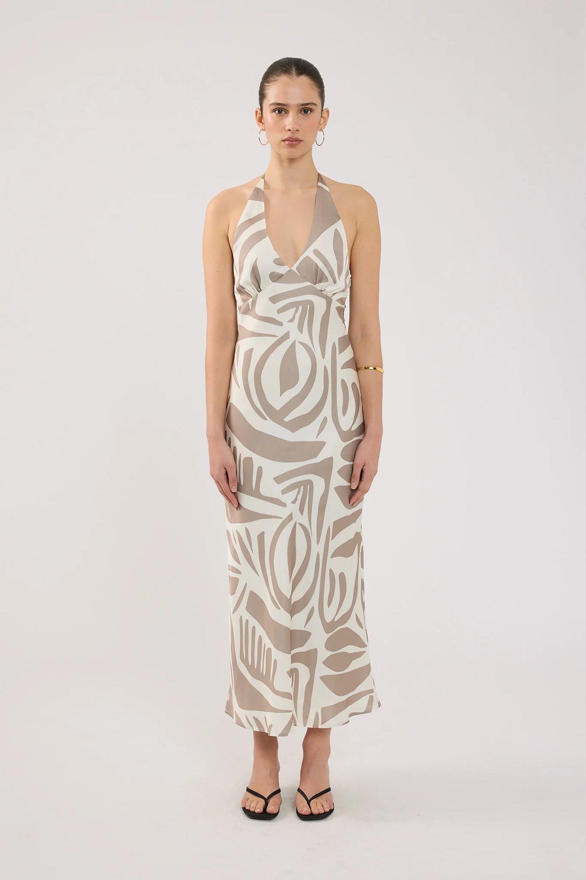 Perfect Stranger Shea Halter Maxi Dress Taupe Print