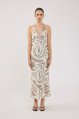 Perfect Stranger Shea Halter Maxi Dress Taupe Print