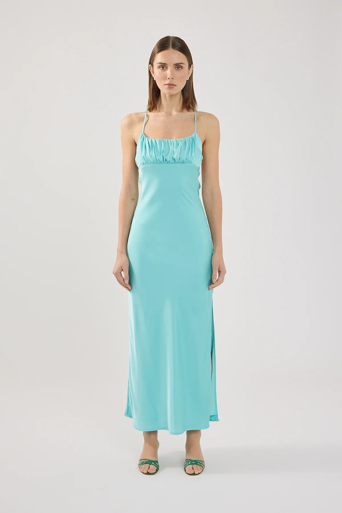 Perfect Stranger Colette Lace up Maxi Dress Turquoise