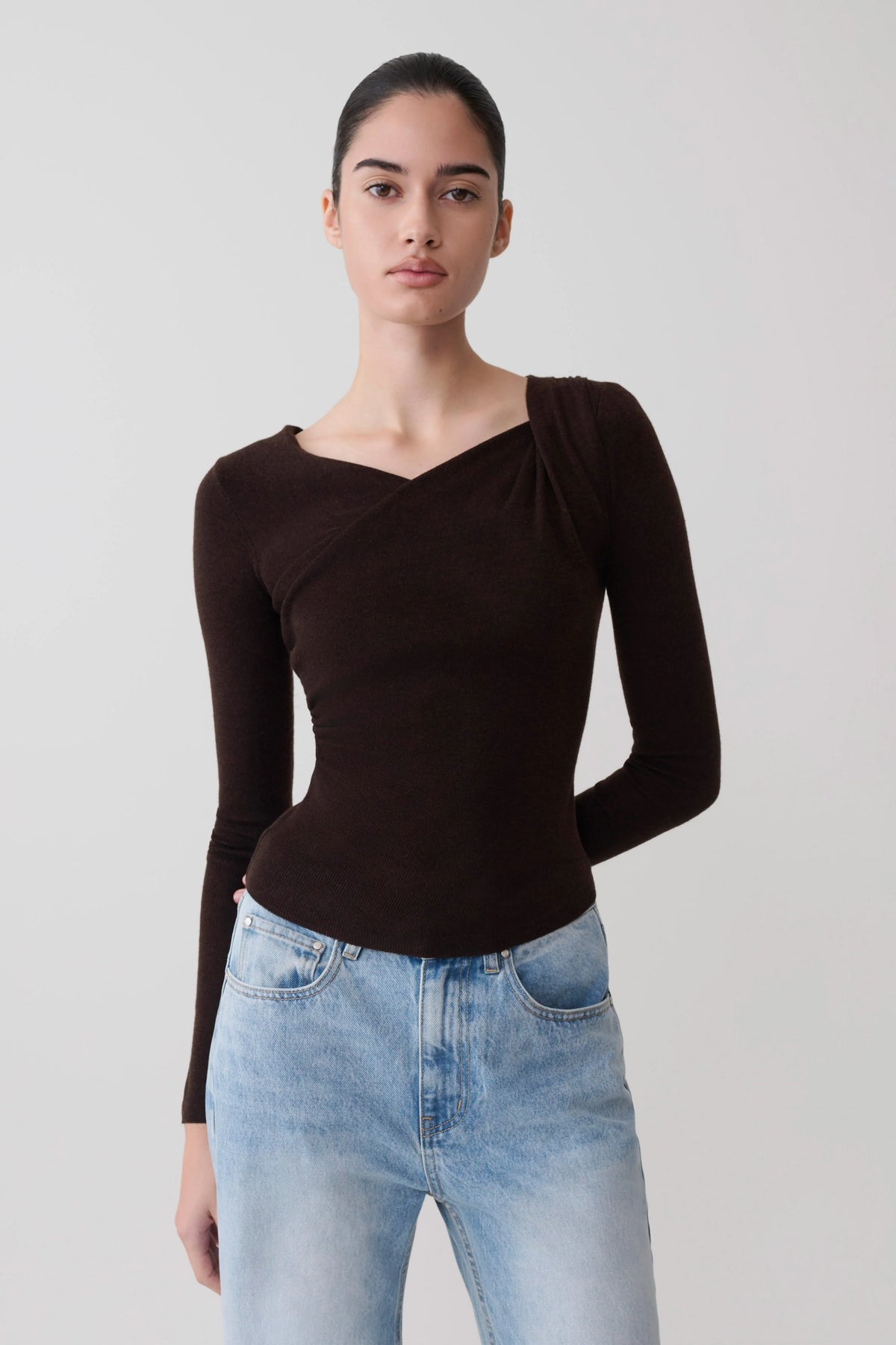 Culver Draped Twist Knit Top - Chocolate
