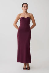 Cary Folded Strapless Crepe Midi Dress - Wine