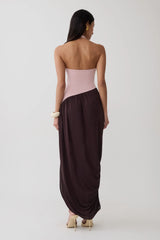 Nari Halter Gathered Maxi Dress - Muted Pink/Dark Chocolate