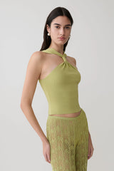 Angelika Twist Front Knit Top - Light Olive