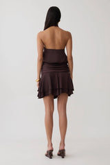 Poppy Satin Halter Mini Dress - Chocolate