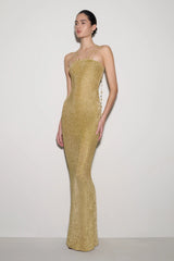 Shami Lurex Maxi Dress With Flowers - Gold