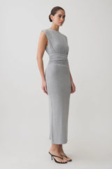 Kura Ruched Modal Sleeveless Midi Dress - Grey Marle