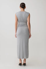 Kura Ruched Modal Sleeveless Midi Dress - Grey Marle