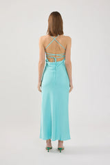 Perfect Stranger Colette Lace up Maxi Dress Turquoise