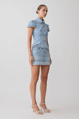 Bently Short Sleeve Denim Top - Washed Light Blue