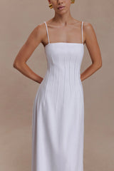 Sofie Pintuck Linen Maxi Dress - White
