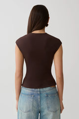 Chai Peached Jersey High Neck Top - Chocolate