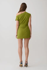 Hannah Asymmetric Neckline Mini Dress - Olive
