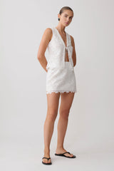 Tessa Broderie Tie Front Sleeveless Top - White