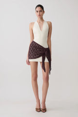 Mollie Mini Dress With Crochet Overlay - White/Chocolate