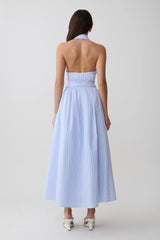 Cindy Collared Midi Dress - Blue Pinstripe