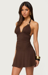 Edikted Rafaella Ruched Halter Mini Dress