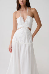 Fiona Linen Halter Maxi Dress - White