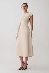 Zinia Linen Cap Sleeve Midi Dress - Natural
