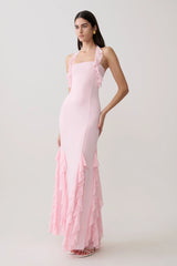 Etta Ruffle Slinky Maxi Dress - Pale Pink