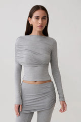 Keaton Modal Long Sleeve Overlay Top - Grey Marle