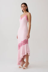 Annis Frilled Hem Lace Midi Dress - Pink