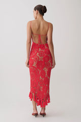 Delta Crochet Halter Midi Dress - Red