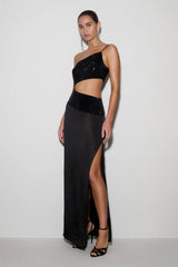 Athena One Shoulder Diamante Maxi Dress - Black